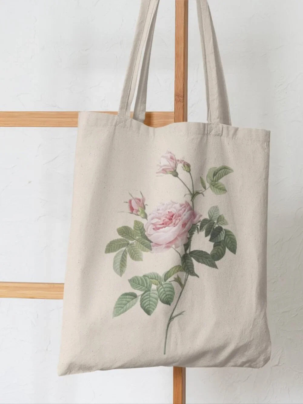 Boursault Rose Vintage Floral Print Graphic Canvas Tote Bag